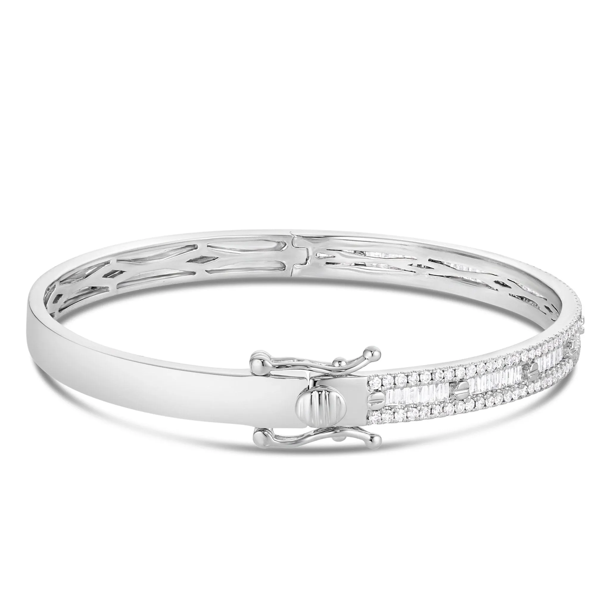 10K White Gold 2.25ct Baguette Diamond Bangle Bracelet