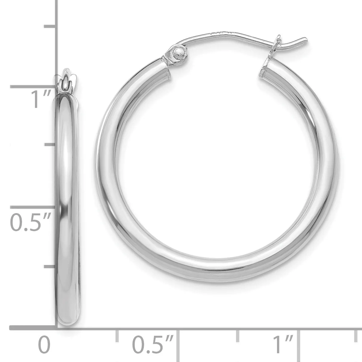 10K White Gold Polished Hoop Earrings with Rhodium Finish 2.5mm Sophisticated Style