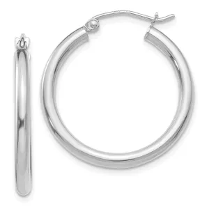 10K White Gold Polished Hoop Earrings with Rhodium Finish 2.5mm Sophisticated Style