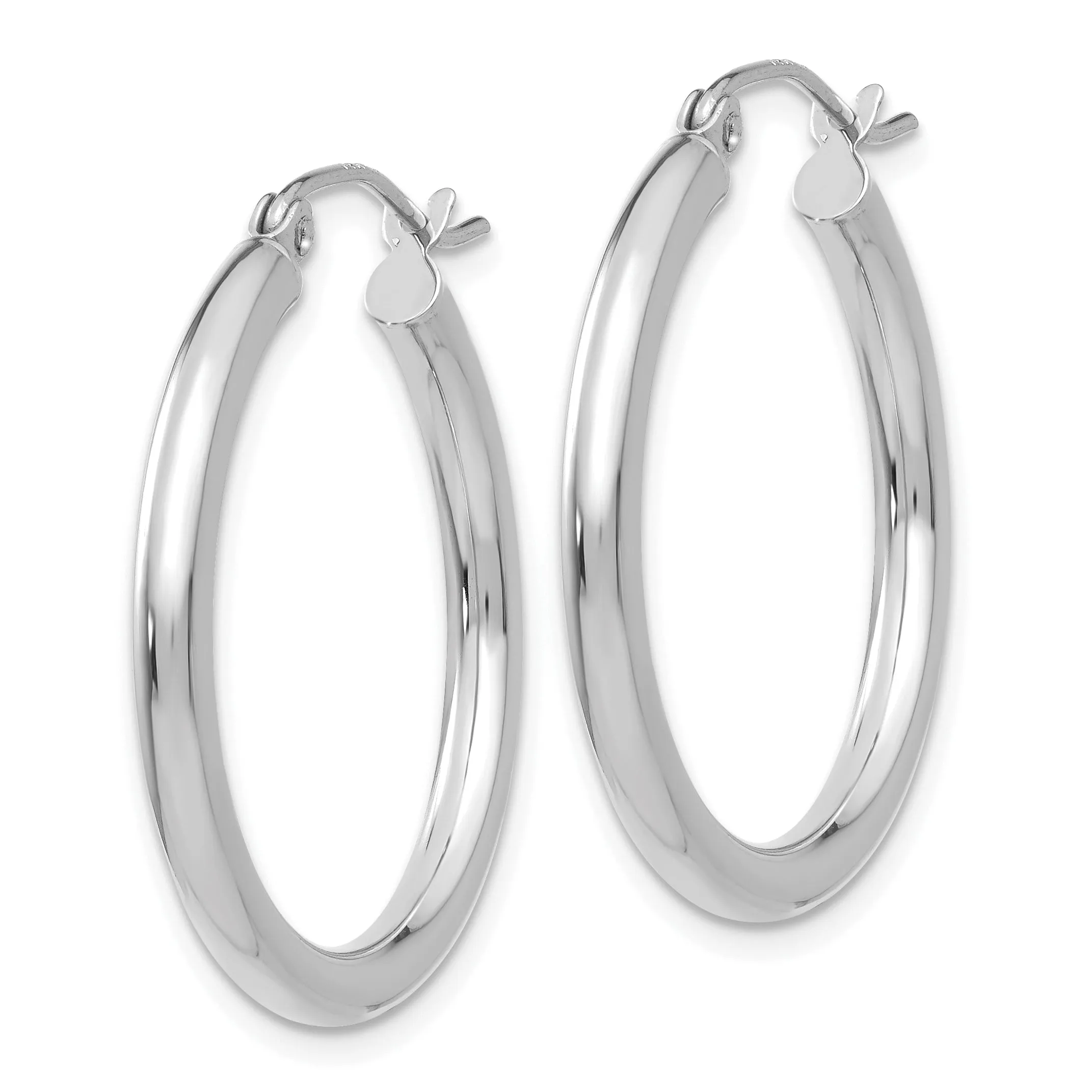 10K White Gold Polished Hoop Earrings with Rhodium Finish 2.5mm Sophisticated Style