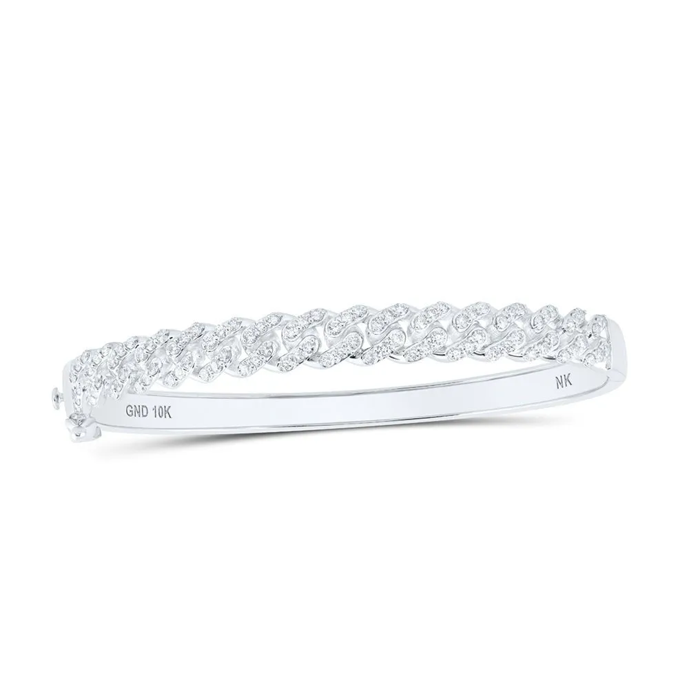 10kt White Gold Diamond Cuban Link Cuff Bangle Bracelet - Exquisite Brilliance