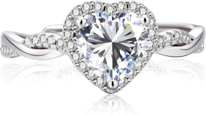 1.2ct Radiant Cut Moissanite Heart Rings for Women D Color VVS1 Clarity Lab Created Moissanite Engagement White Gold Plated Diamond Wedding Rings