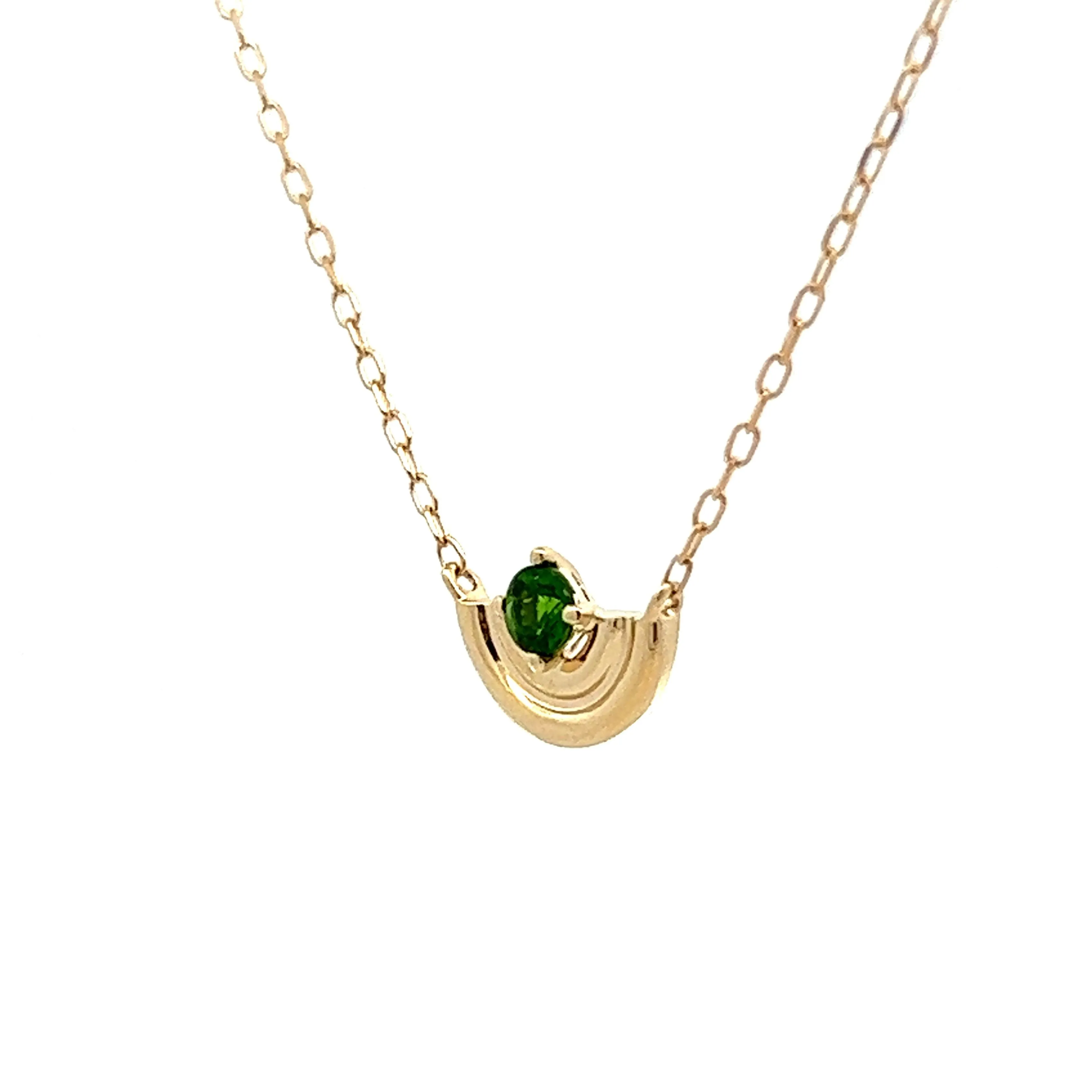 .14 Chrome Diopside Pendant Necklace in Yellow Gold