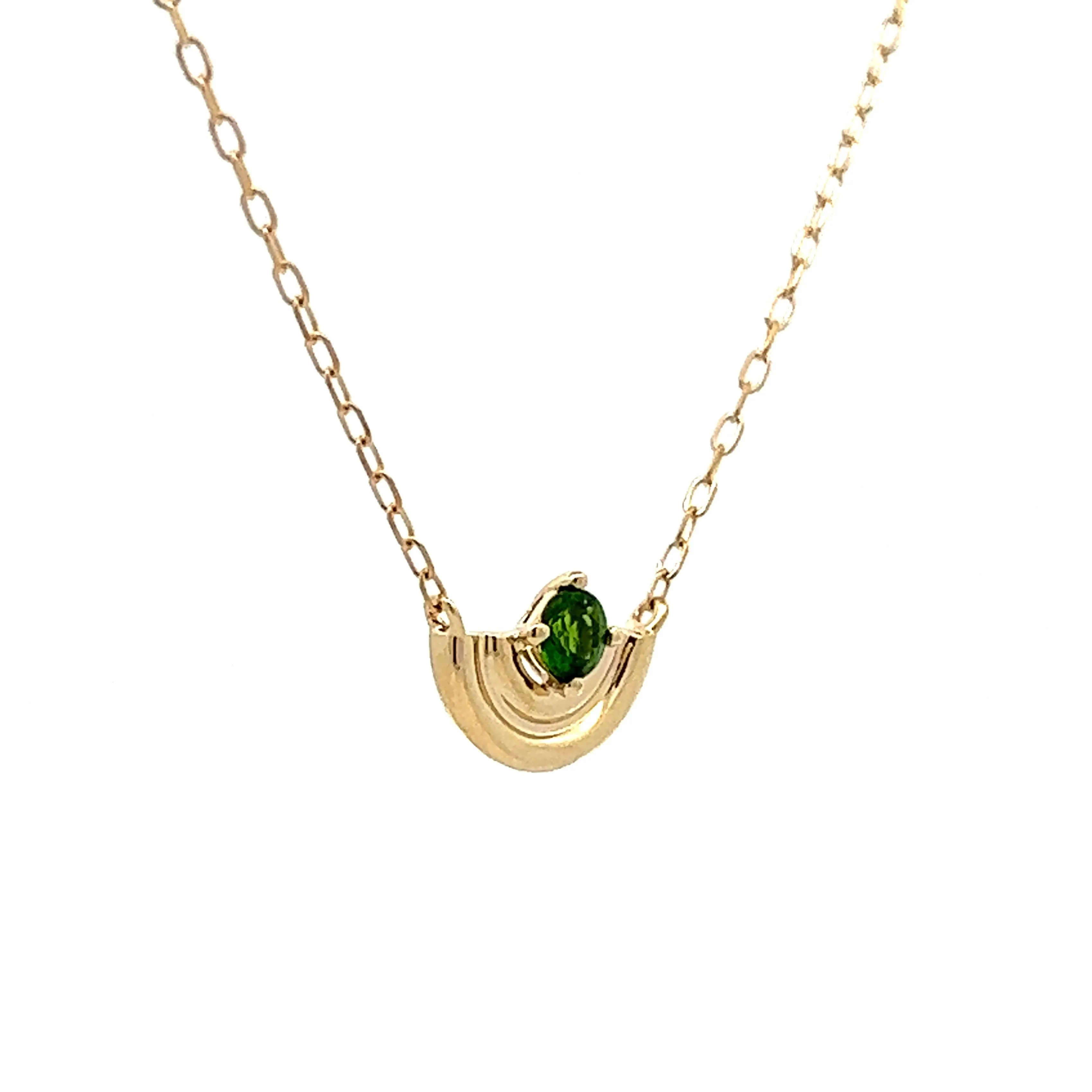 .14 Chrome Diopside Pendant Necklace in Yellow Gold