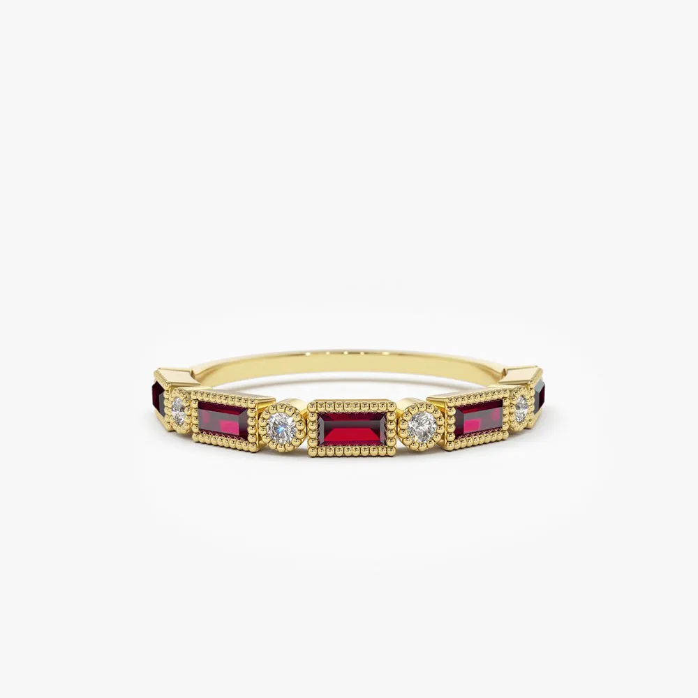 14k Baguette Ruby and Diamond Ring
