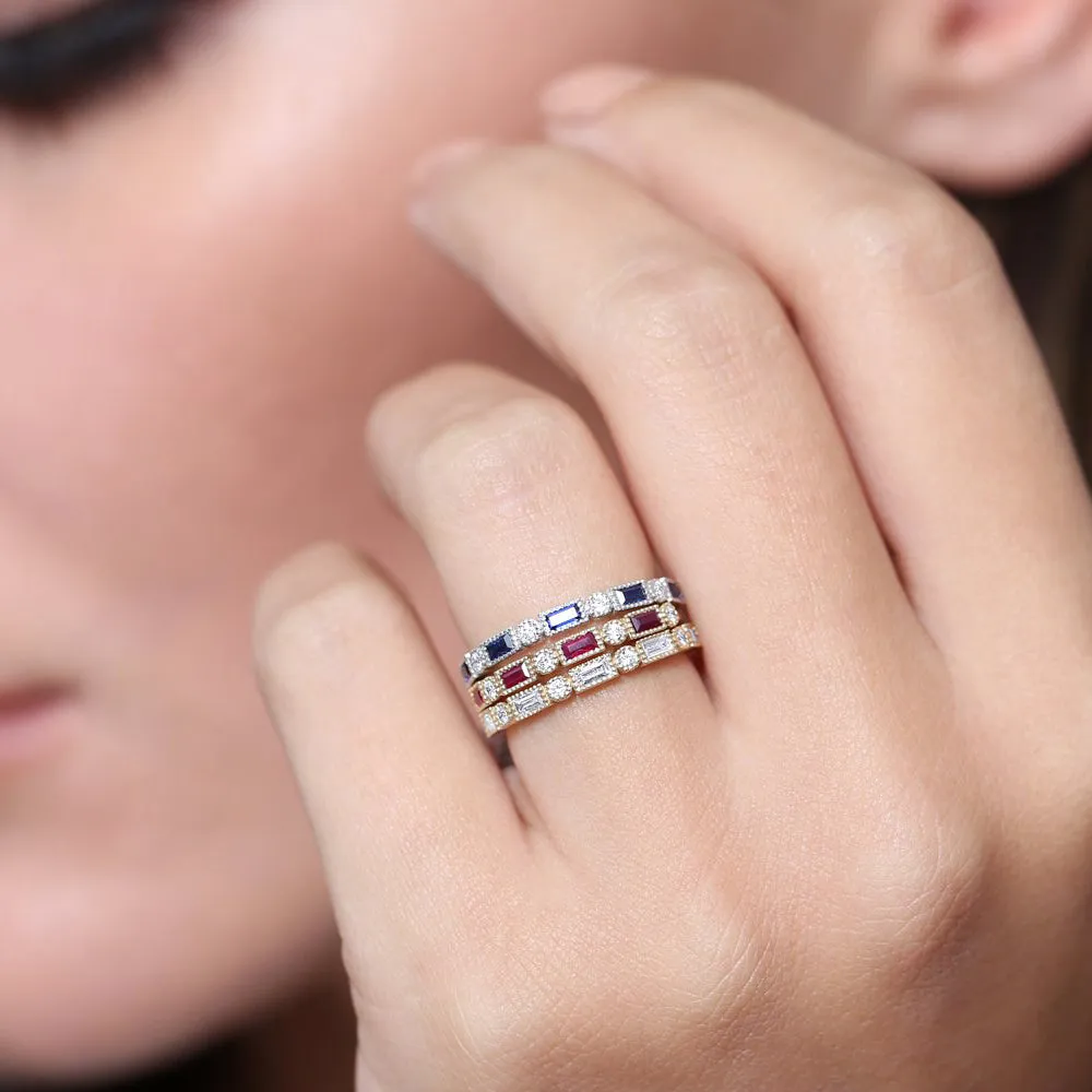14k Baguette Ruby and Diamond Ring