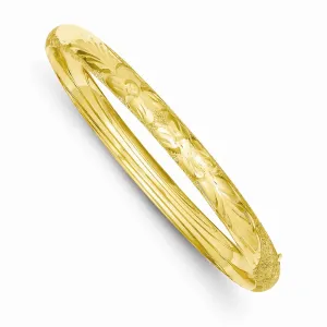 14K Gold Hinged Bangle Bracelet with Laser Cut Design and Safety Bar