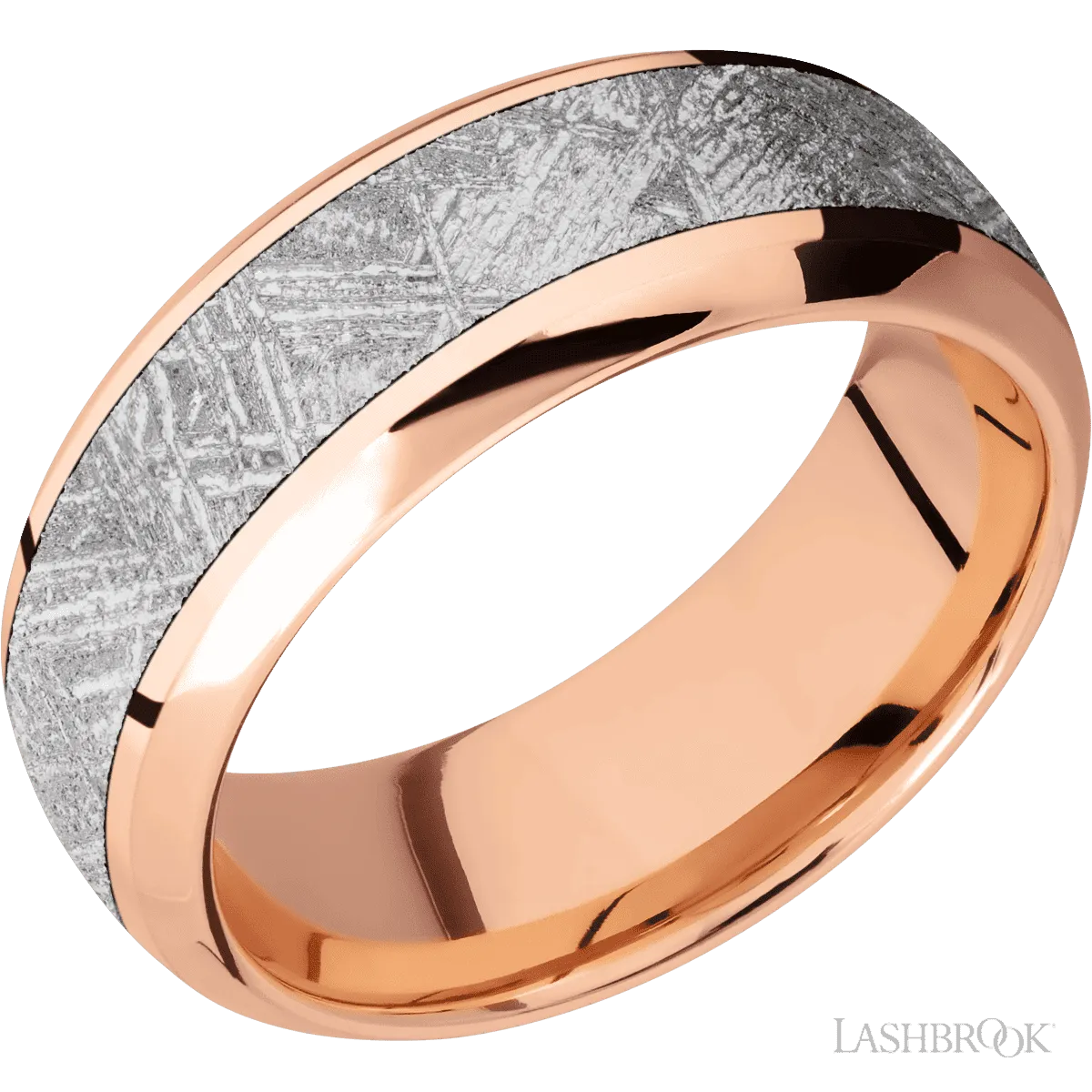 14K Rose Gold with Polish , Polish Finish and Meteorite Inlay - 8MM