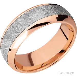 14K Rose Gold with Polish , Polish Finish and Meteorite Inlay - 8MM
