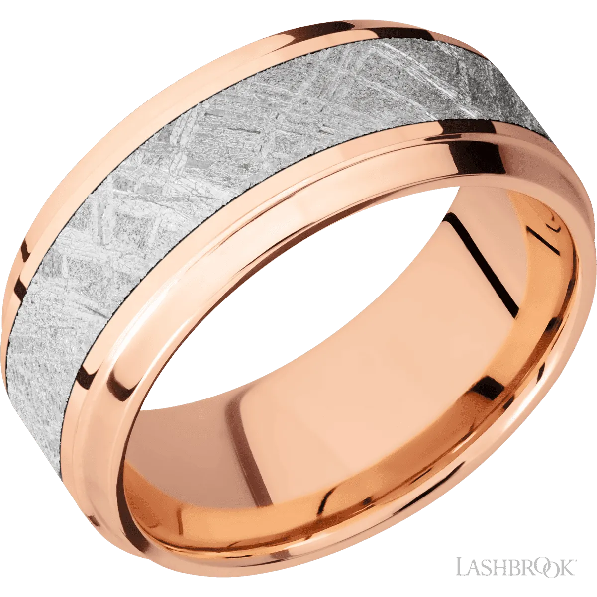 14K Rose Gold with Polish , Polish Finish and Meteorite Inlay - 9MM