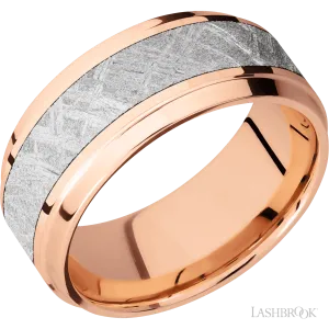 14K Rose Gold with Polish , Polish Finish and Meteorite Inlay - 9MM