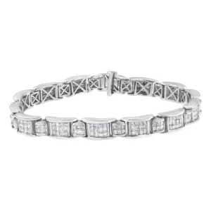 14K White Gold 5.0 Cttw Princess-Cut Diamond Rectangular Alternating Station 7" Tennis Bracelet (G-H Color, SI1-SI2 Clar