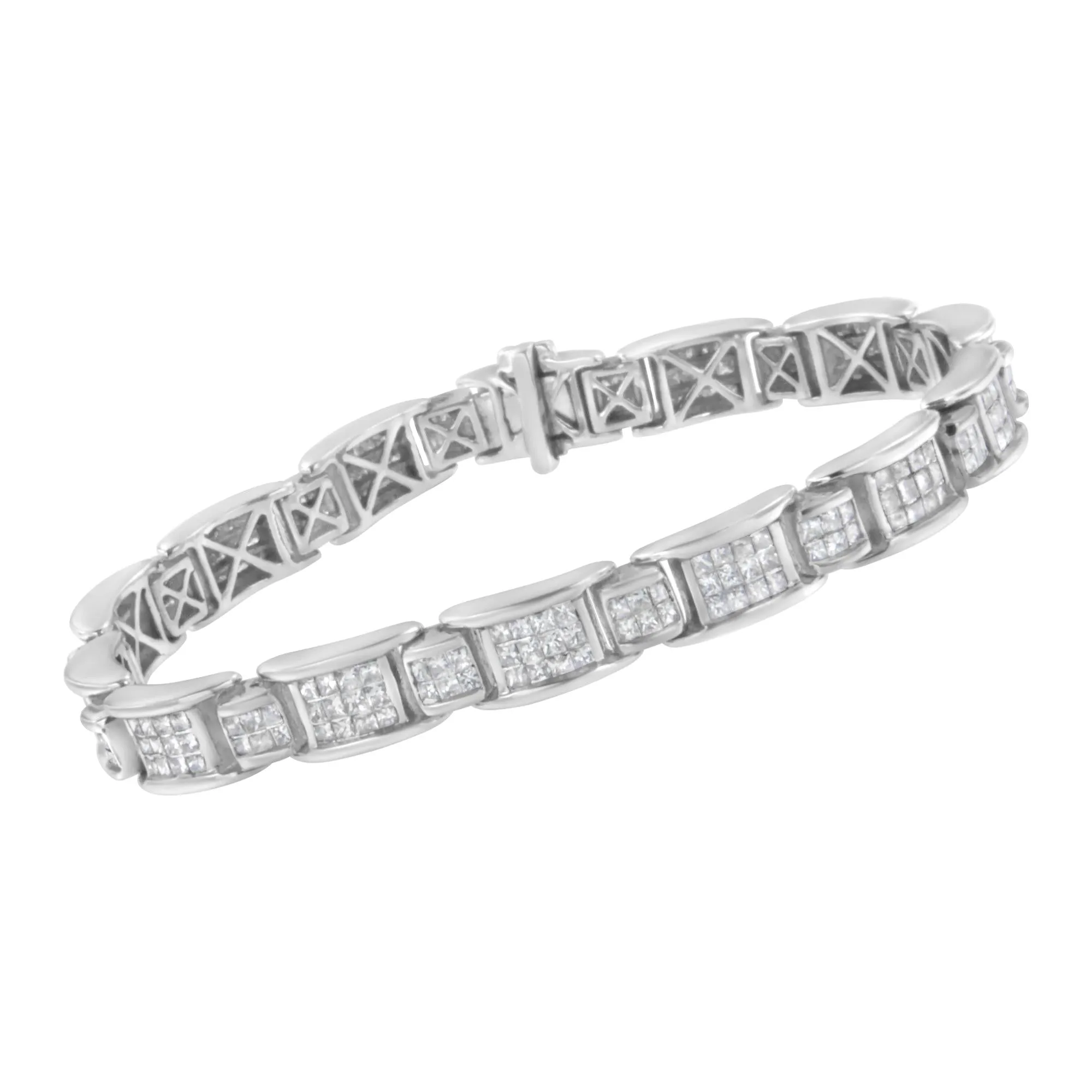 14K White Gold 5.0 Cttw Princess-Cut Diamond Rectangular Alternating Station 7" Tennis Bracelet (G-H Color, SI1-SI2 Clar