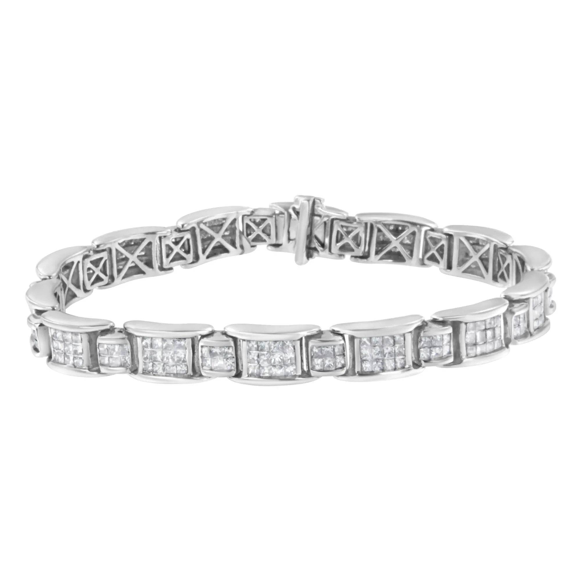 14K White Gold 5.0 Cttw Princess-Cut Diamond Rectangular Alternating Station 7" Tennis Bracelet (G-H Color, SI1-SI2 Clar