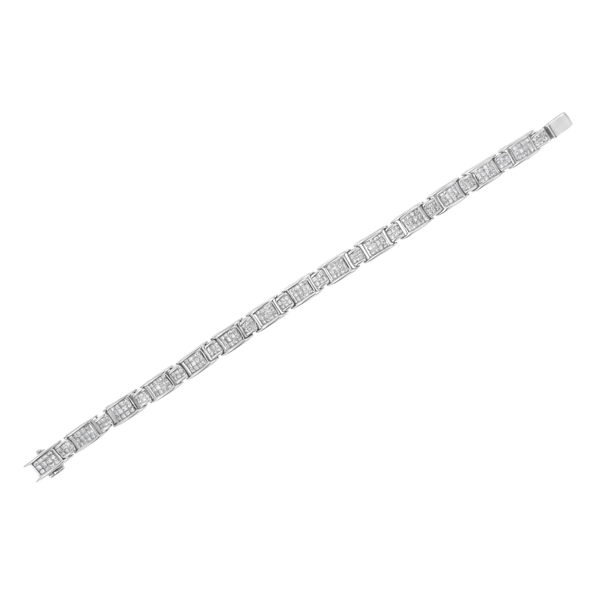 14K White Gold 5.0 Cttw Princess-Cut Diamond Rectangular Alternating Station 7" Tennis Bracelet (G-H Color, SI1-SI2 Clar
