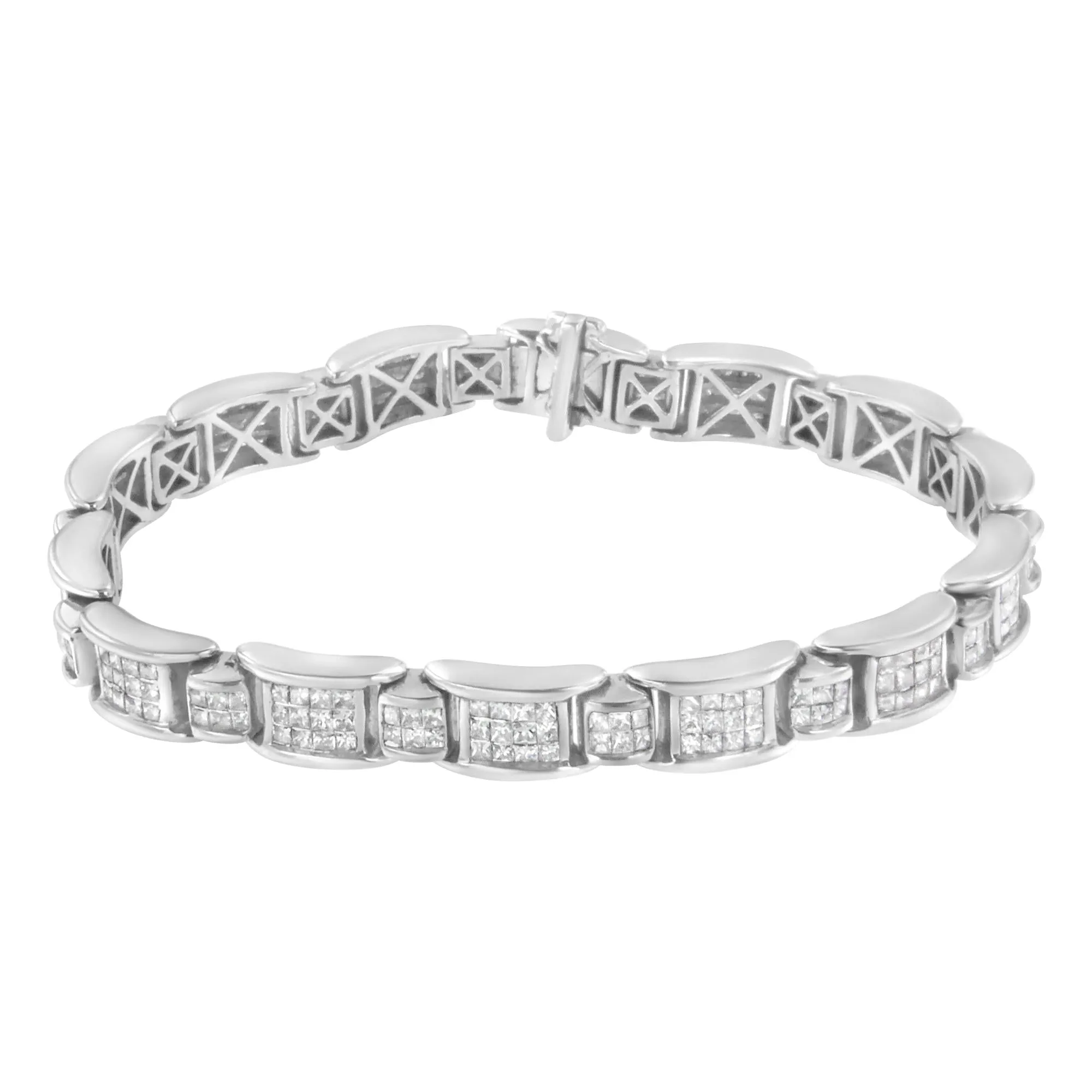 14K White Gold 5.0 Cttw Princess-Cut Diamond Rectangular Alternating Station 7" Tennis Bracelet (G-H Color, SI1-SI2 Clar