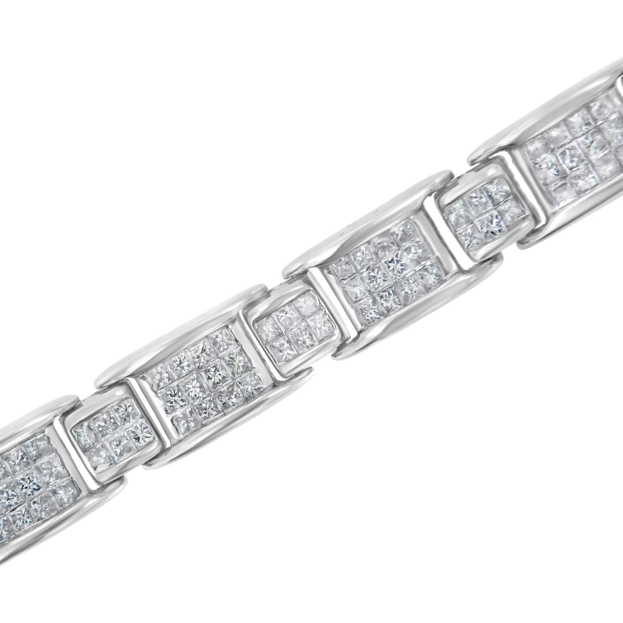 14K White Gold 5.0 Cttw Princess-Cut Diamond Rectangular Alternating Station 7" Tennis Bracelet (G-H Color, SI1-SI2 Clar