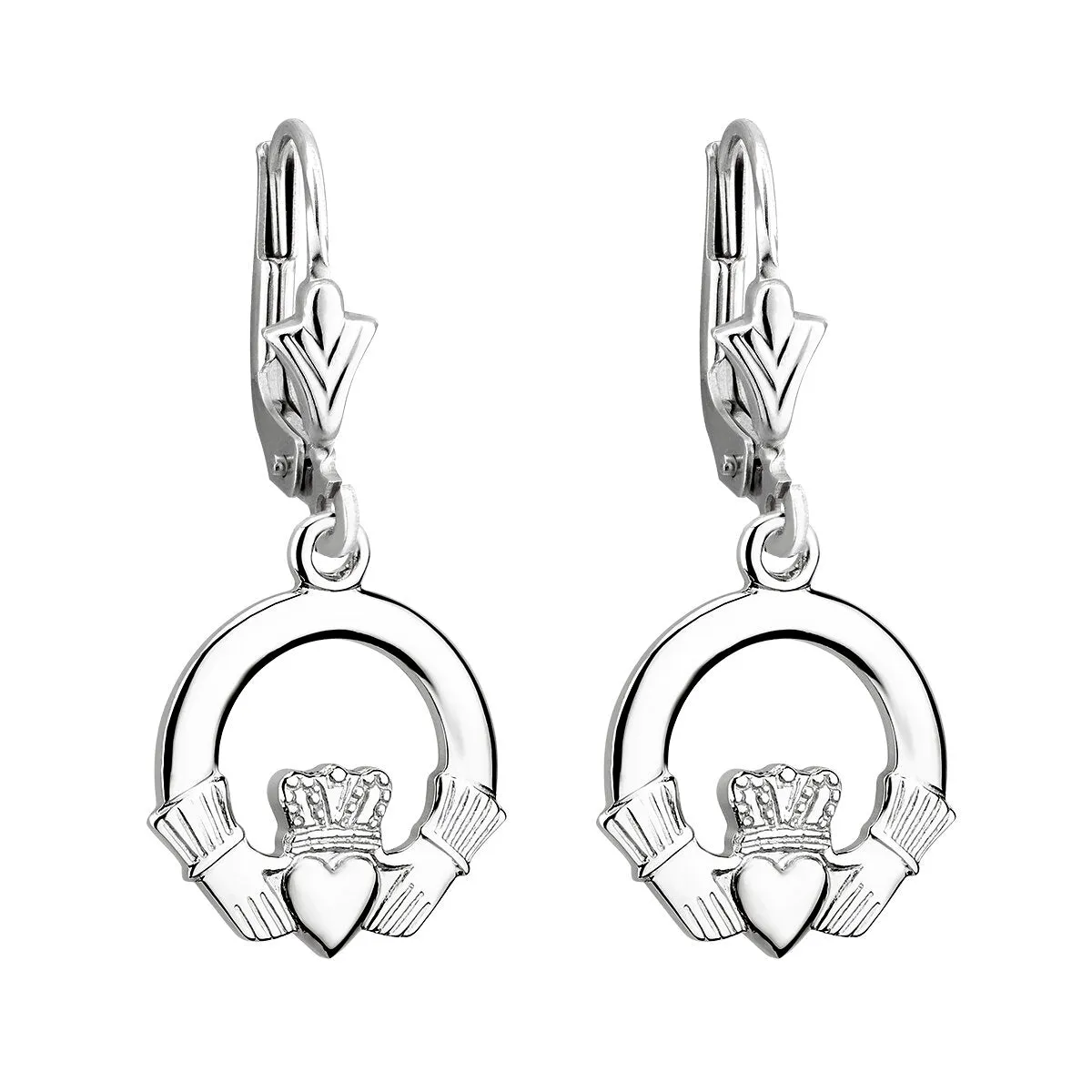 14k White Gold Claddagh Drop Earrings