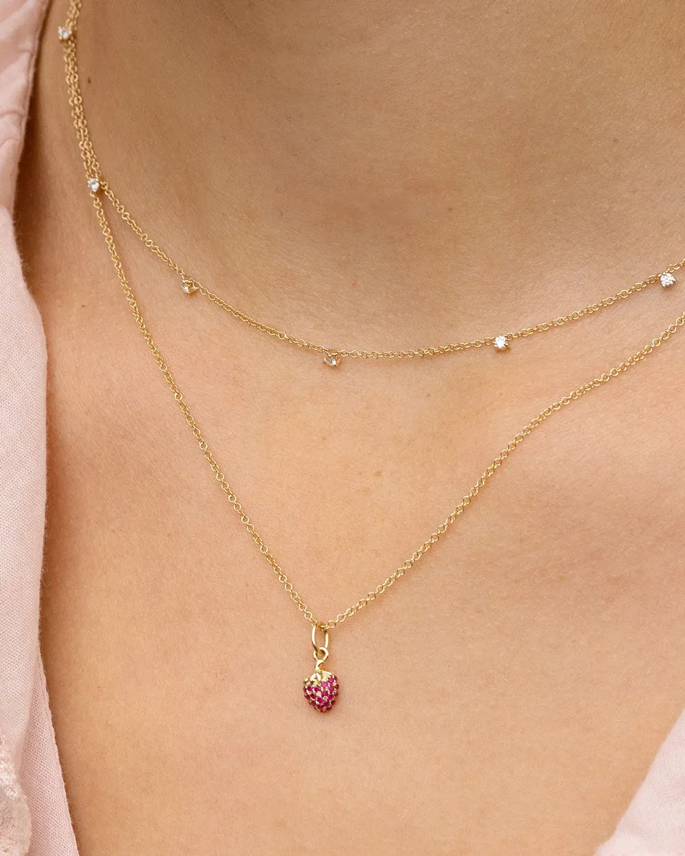 14k Yellow Gold Mini Strawberry Ruby Necklace