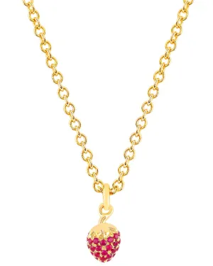 14k Yellow Gold Mini Strawberry Ruby Necklace