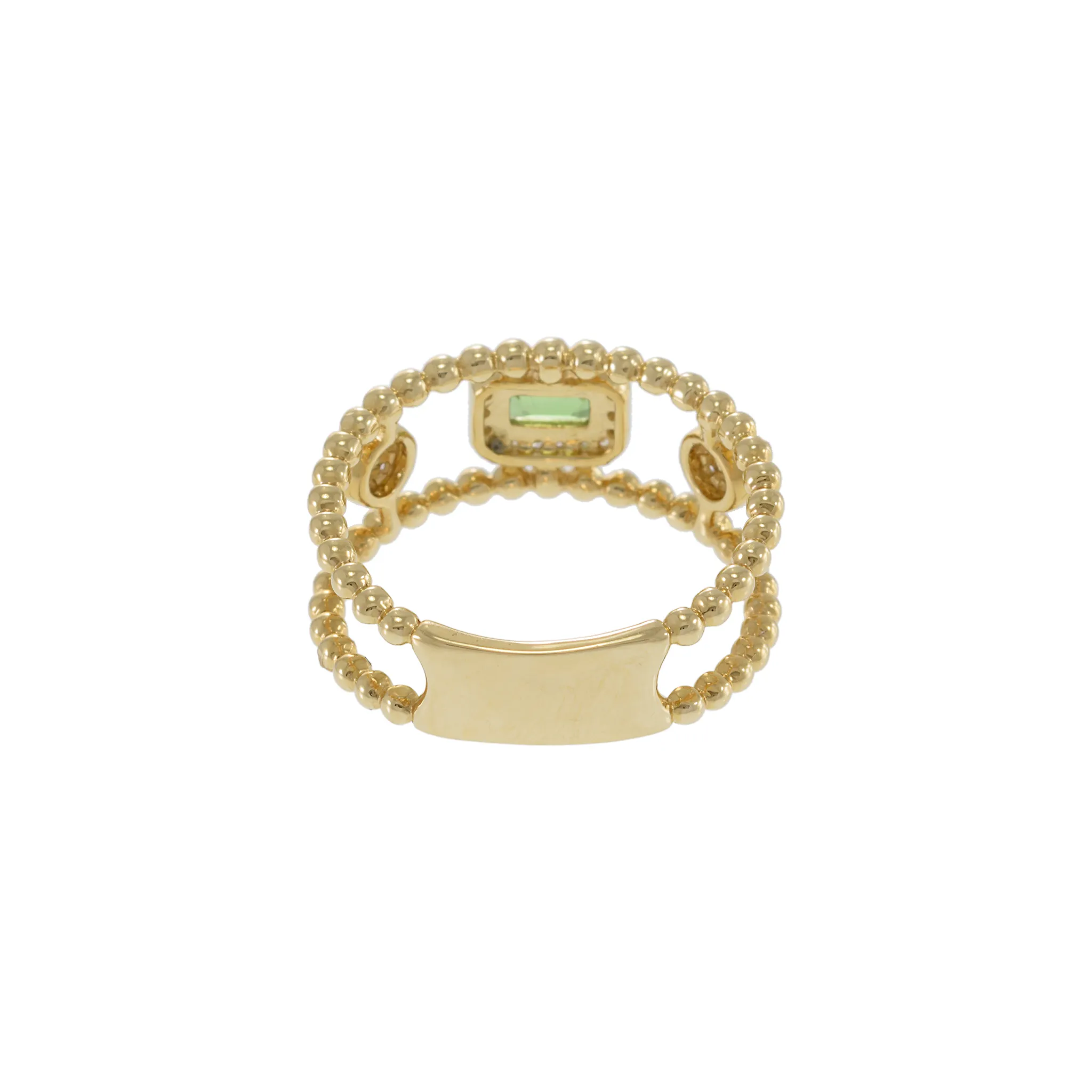 14KT Yellow Gold Green Tourmaline and Diamond Double Row Ring