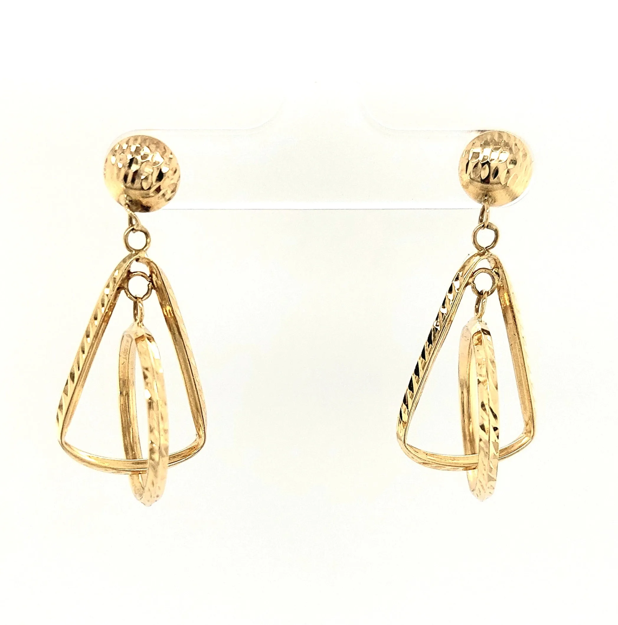 14KY Modern Textured Dangle Earring Pair Gram Weight:2.7g