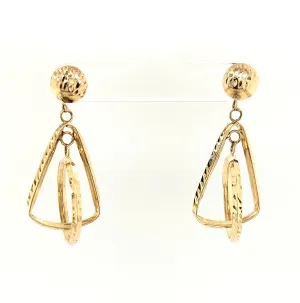 14KY Modern Textured Dangle Earring Pair Gram Weight:2.7g