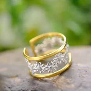 18k Gold Garden Flower Ring