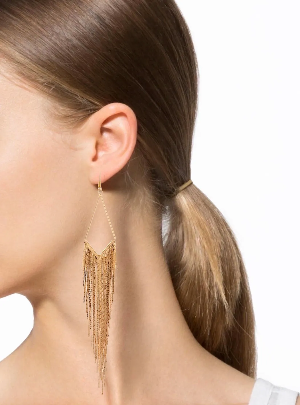18K Gold Long Tassel Marquise Earrings