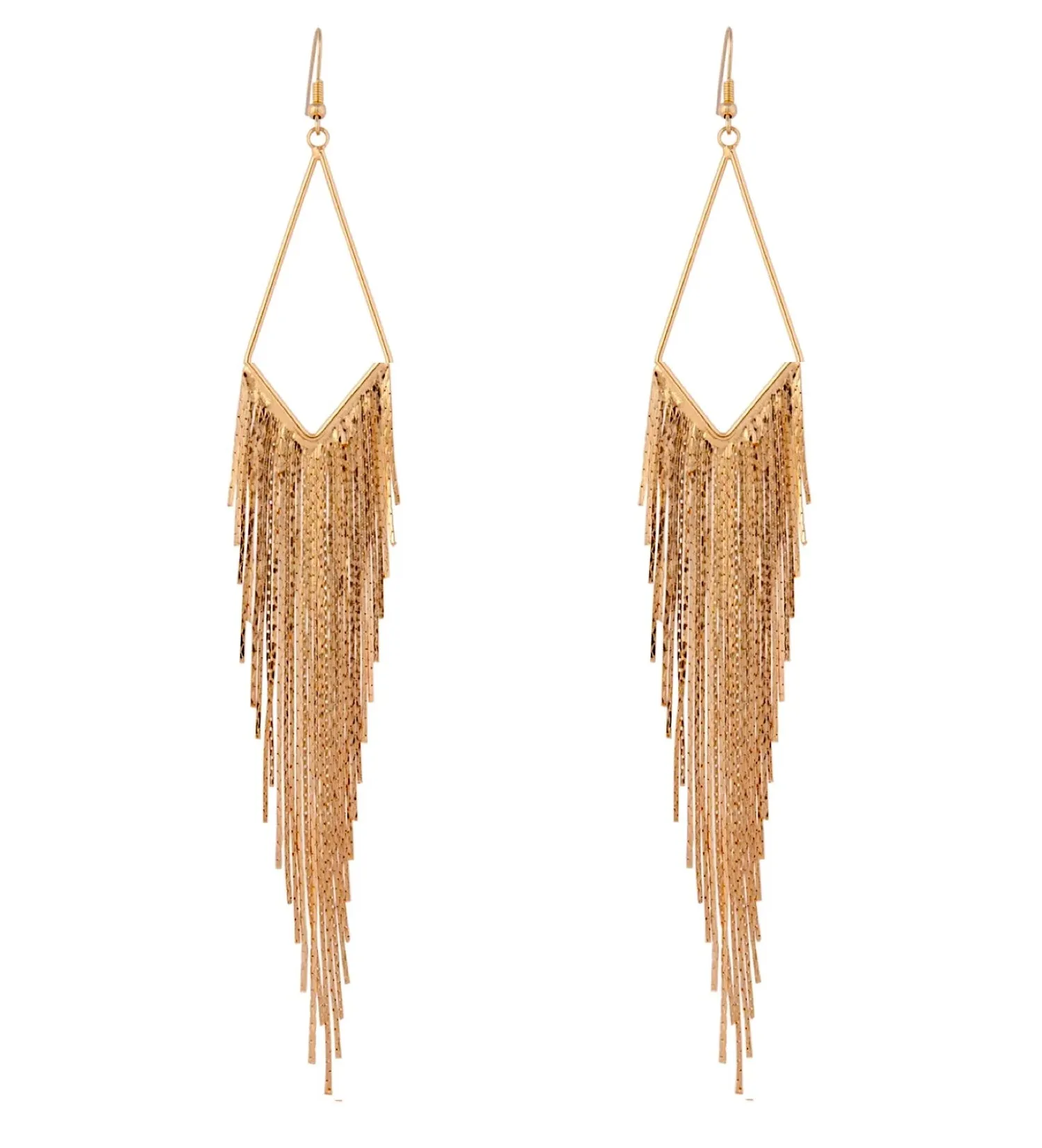 18K Gold Long Tassel Marquise Earrings