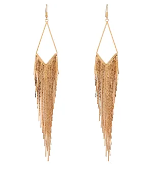 18K Gold Long Tassel Marquise Earrings