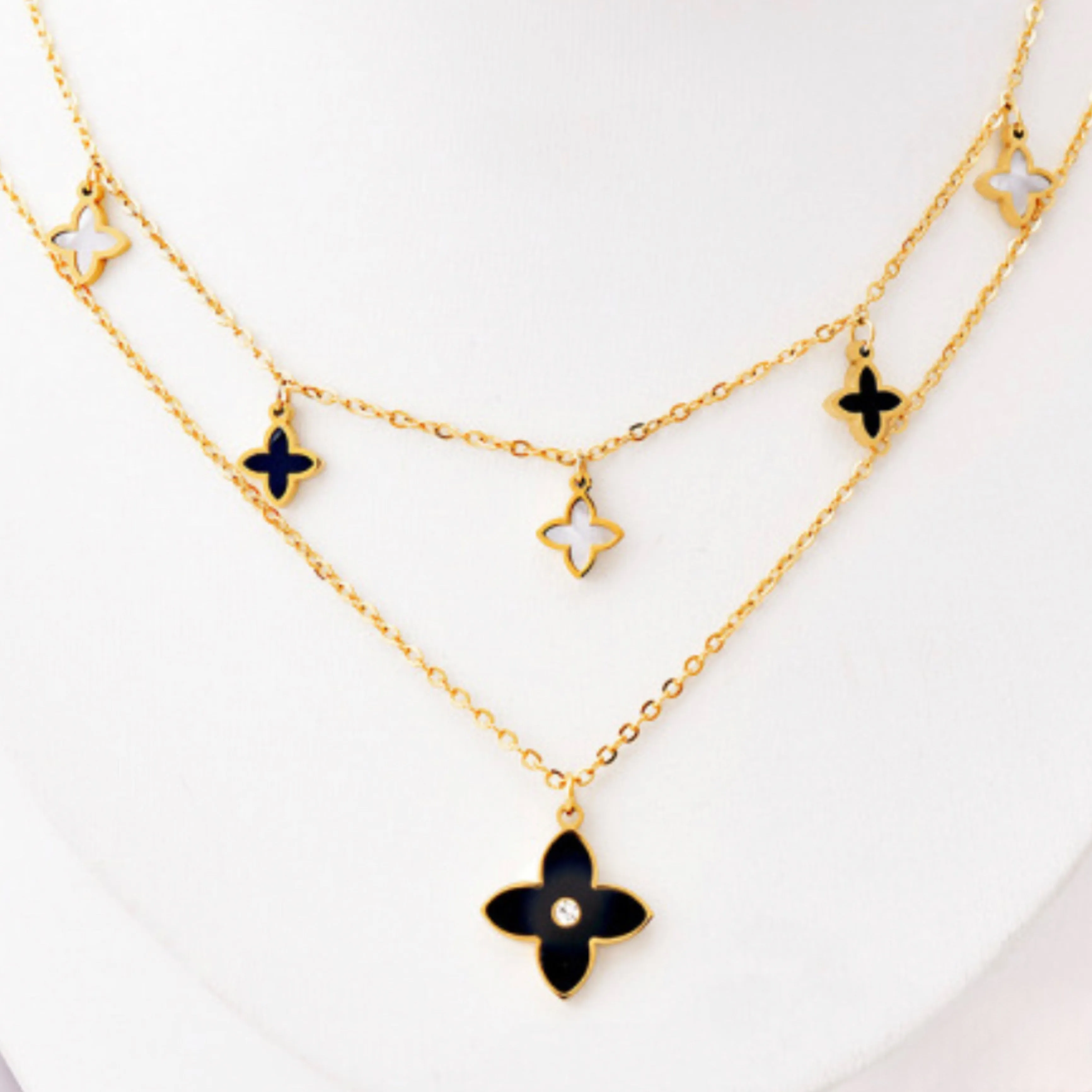 18K Gold Plated Double Layer Clover Necklace