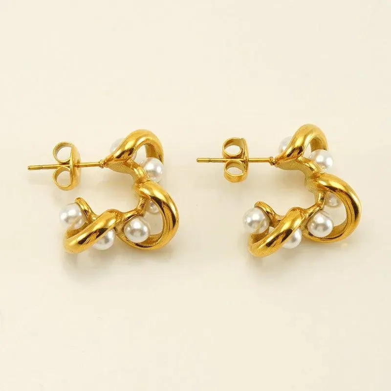 18K Gold-Plated Pearl Stud Earrings – Trendy Vintage Earrings