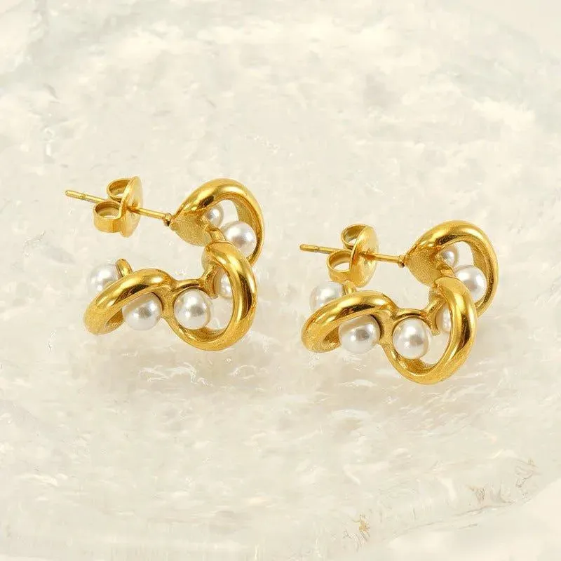 18K Gold-Plated Pearl Stud Earrings – Trendy Vintage Earrings