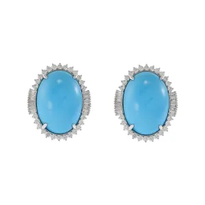 18KT White Gold Natural Turquoise and Diamond Earrings
