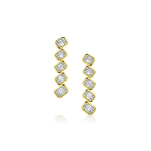 18kt Yellow Gold 0.80ctw Diamond Cluster Graduated Offset Earrings