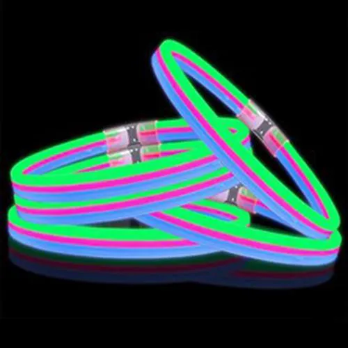 22 Inch Triple Wide Twister Glow Sticks Necklaces - Green Pink Blue