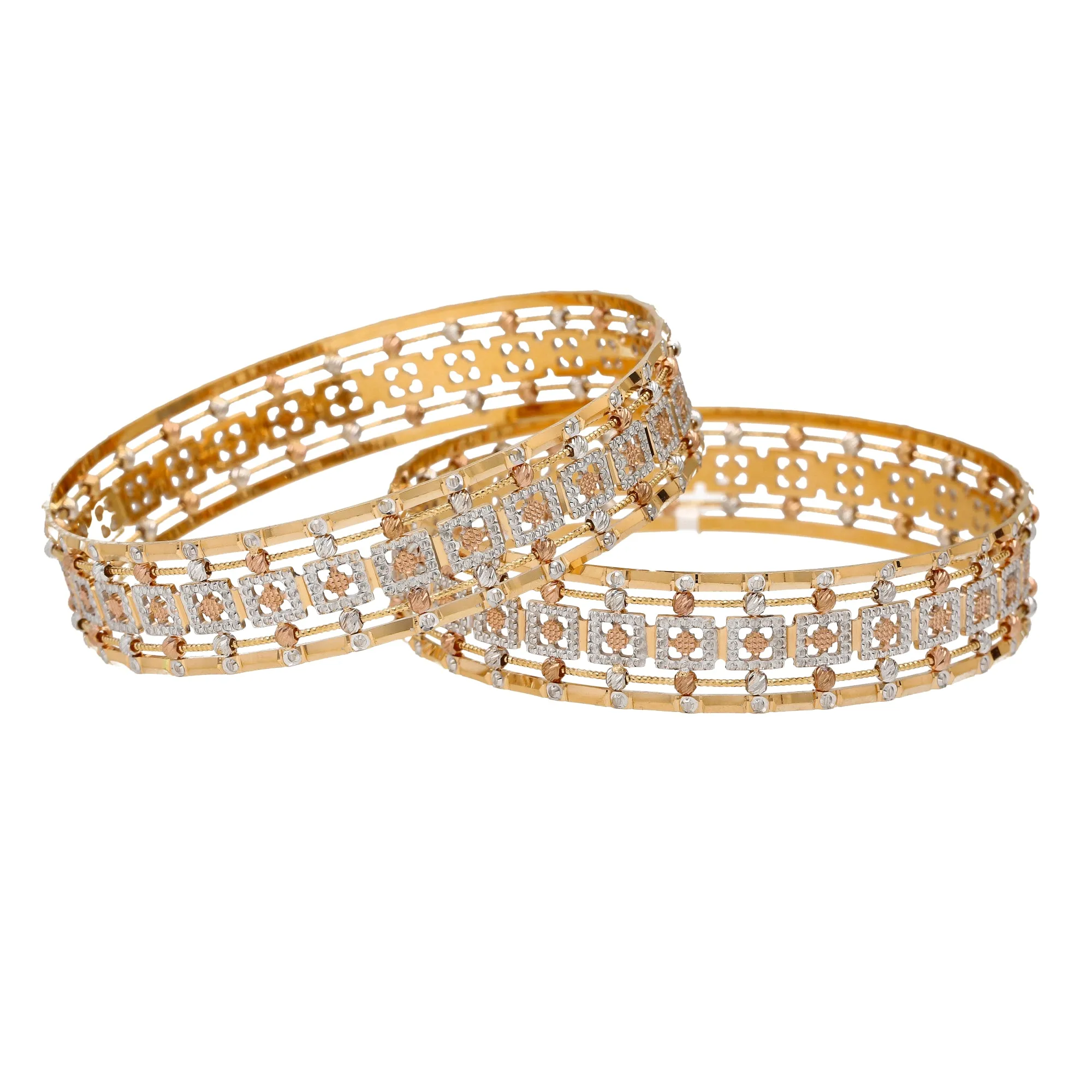 22K Multi-Tone Gold Bangle Set of 2 (60gm)