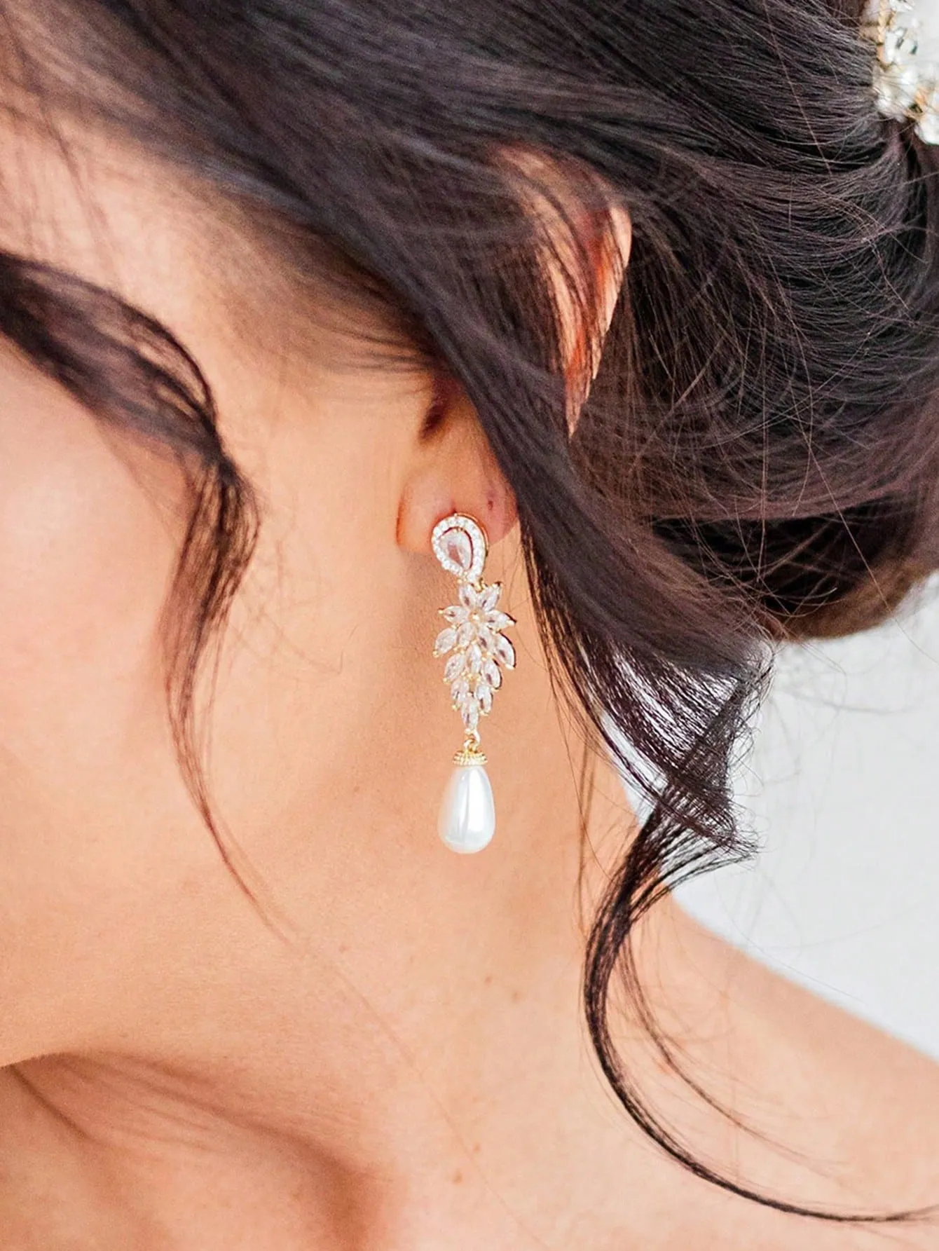 2pcs Luxurious Elegant Pearl & Cubic Zirconia Wedding Bridal Bridesmaid Jewelry Fashion Earrings