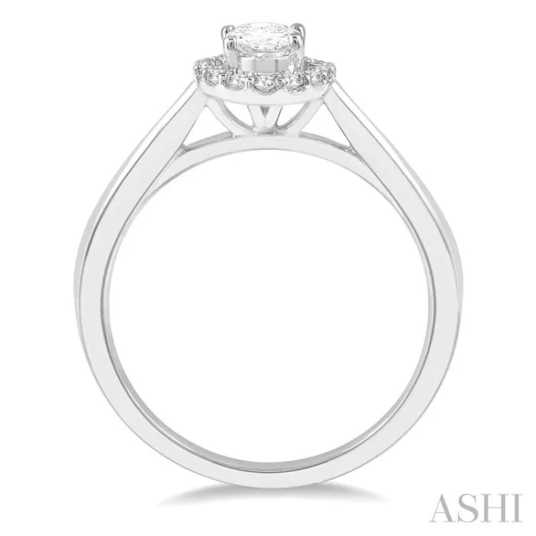 5/8 Ctw Oval and Round cut Diamond Ladies Engagement Ring with 1/2 Ct Oval Cut Center Stone in 14K White Gold