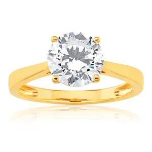 9ct Yellow Gold 8mm Zirconia Brilliant Cut Solitaire Ring