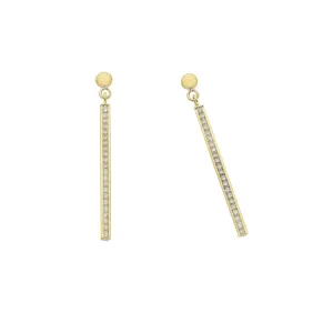 9ct Yellow Gold Silver Infused Cubic Zirconia Long Bar Drop Earrings
