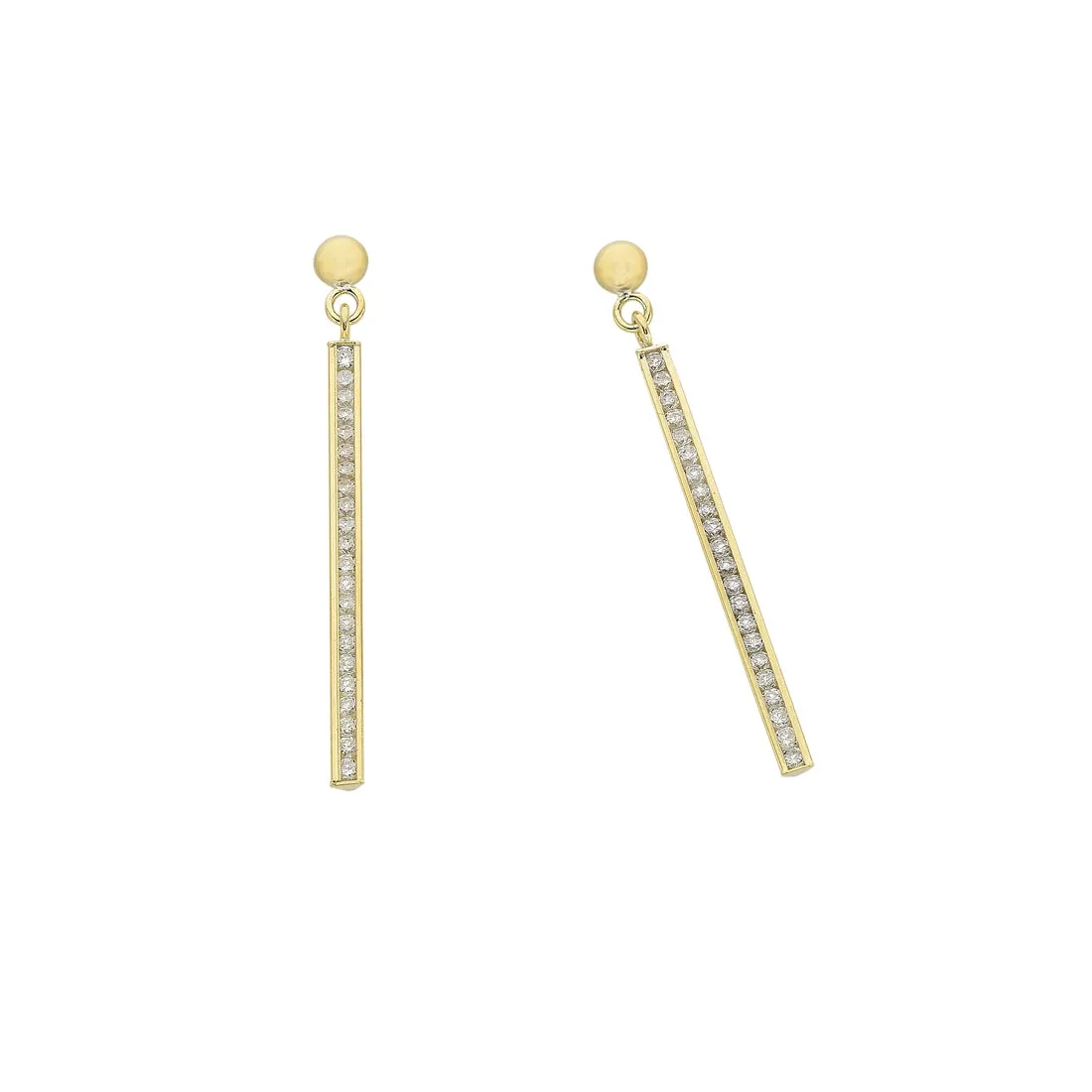 9ct Yellow Gold Silver Infused Cubic Zirconia Long Bar Drop Earrings