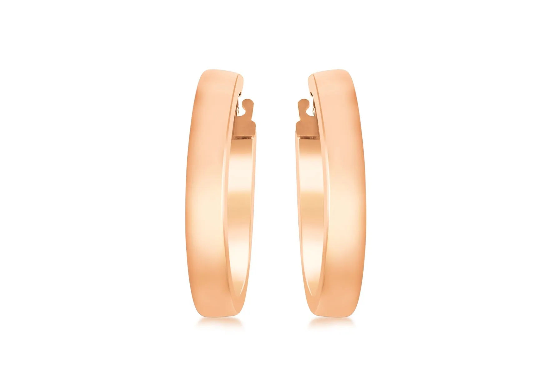 9K Rose Gold 3mm Rectangular-Tube 15mm Hoop Creole Earrings
