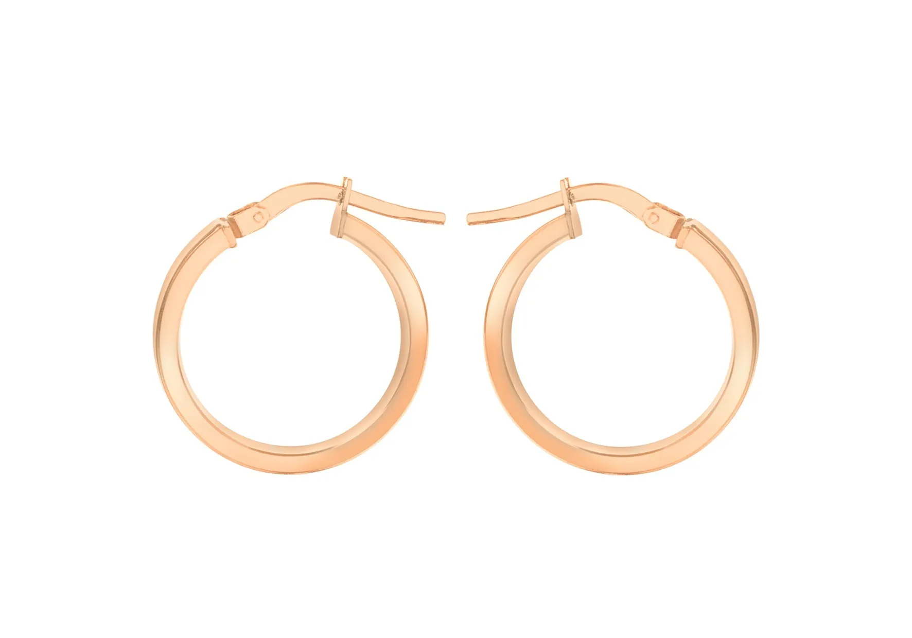 9K Rose Gold 3mm Rectangular-Tube 15mm Hoop Creole Earrings