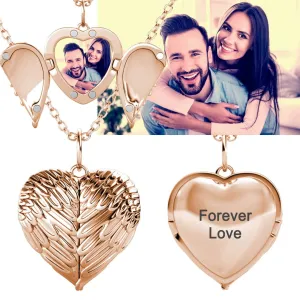 Angel Wings Personalised Photo Locket Necklace | Photo Necklace | Picture Necklace | Sterling Silver