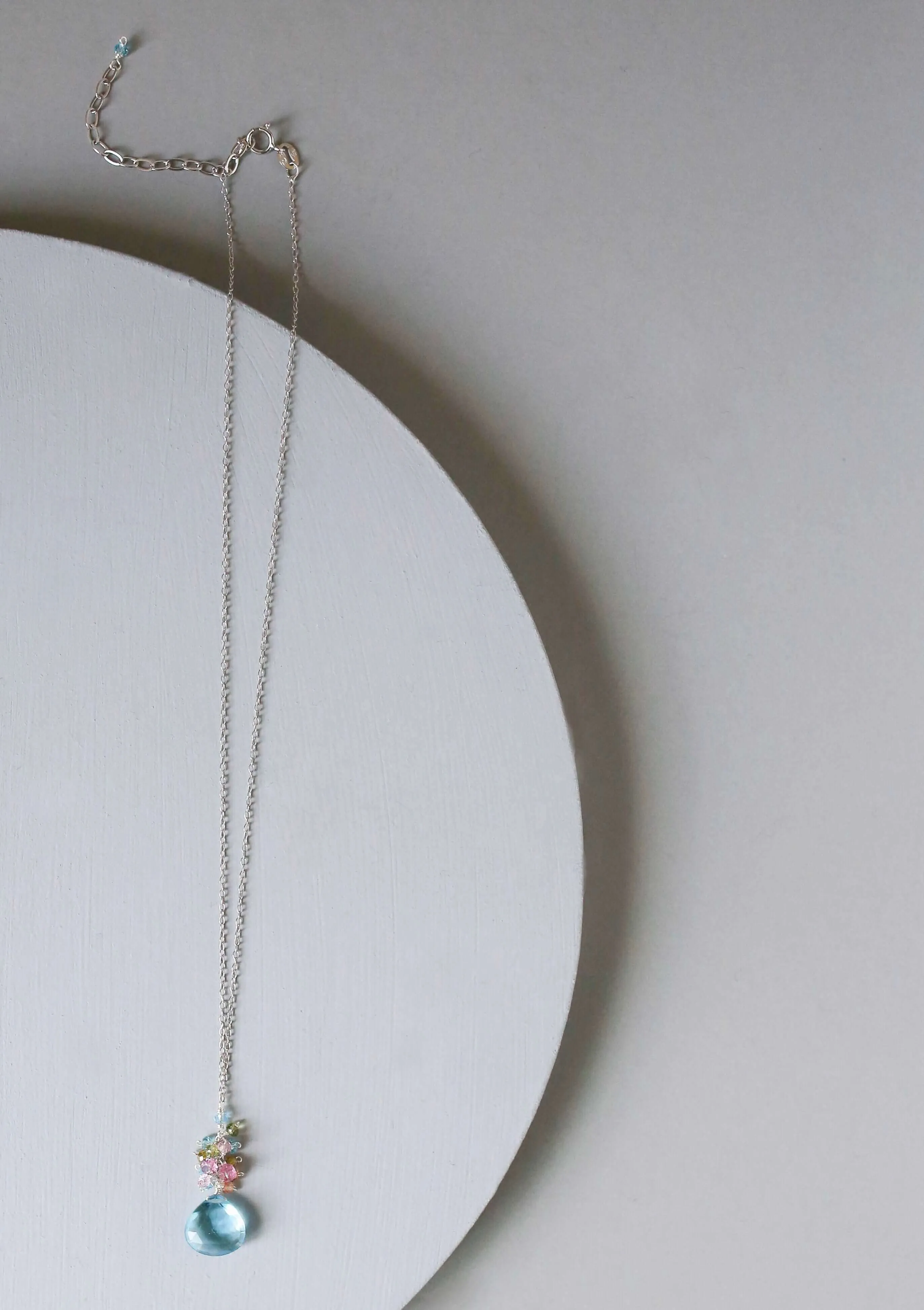 Aqua Blue Quartz Gold Raindrop Necklace