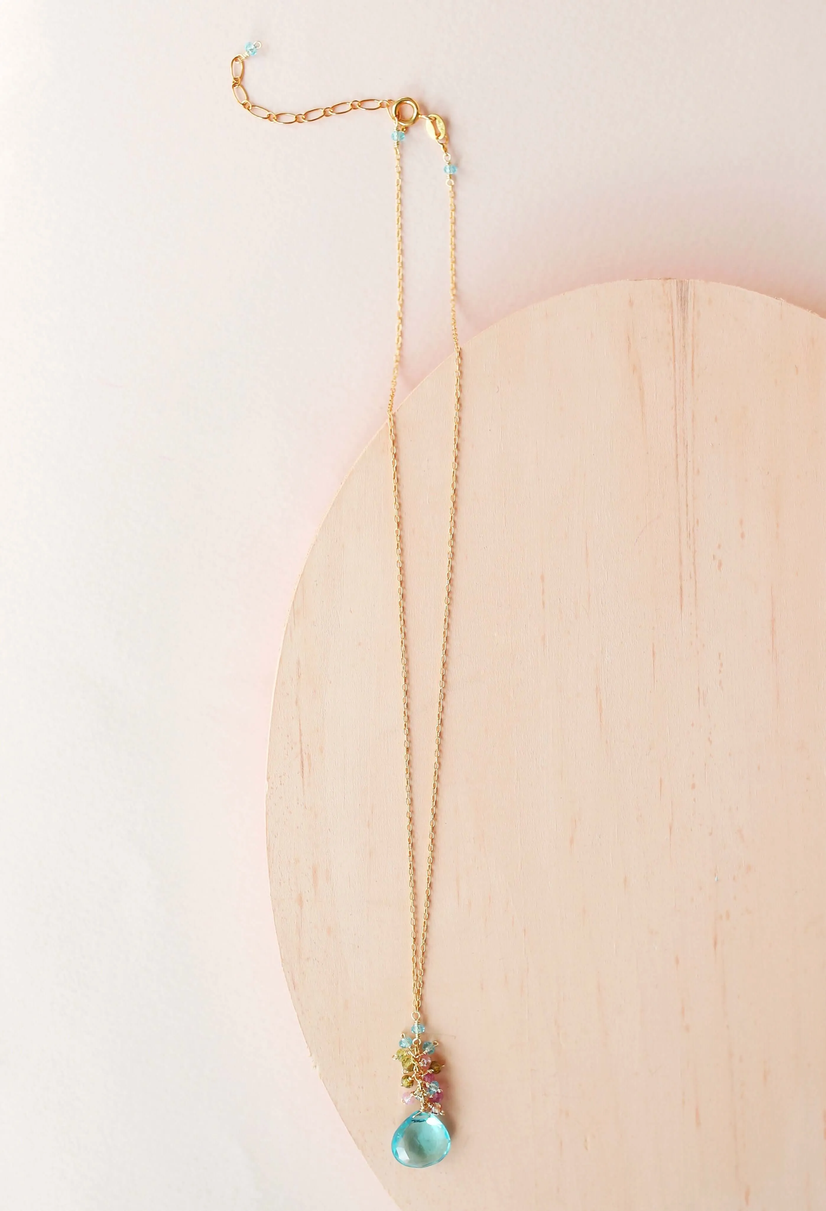 Aqua Blue Quartz Gold Raindrop Necklace