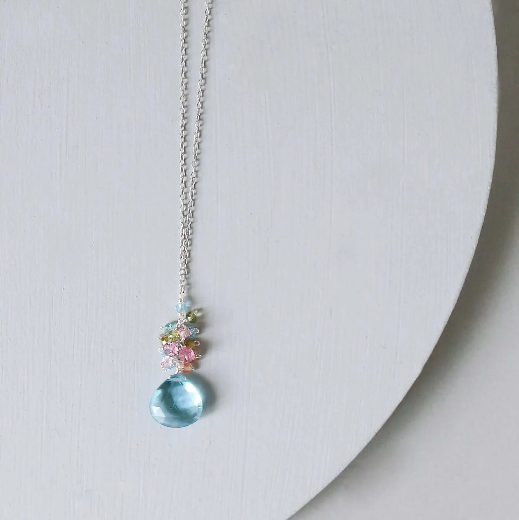 Aqua Blue Quartz Gold Raindrop Necklace