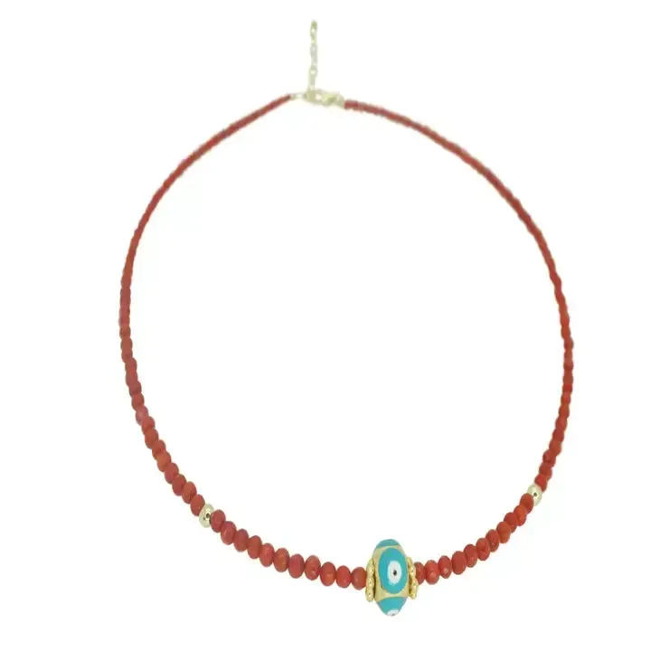 Ashley Evil Eye Coral Choker